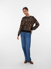 Vero Moda Brown Animal Long Sleeve Round Neck Jumper - Image 3 of 5