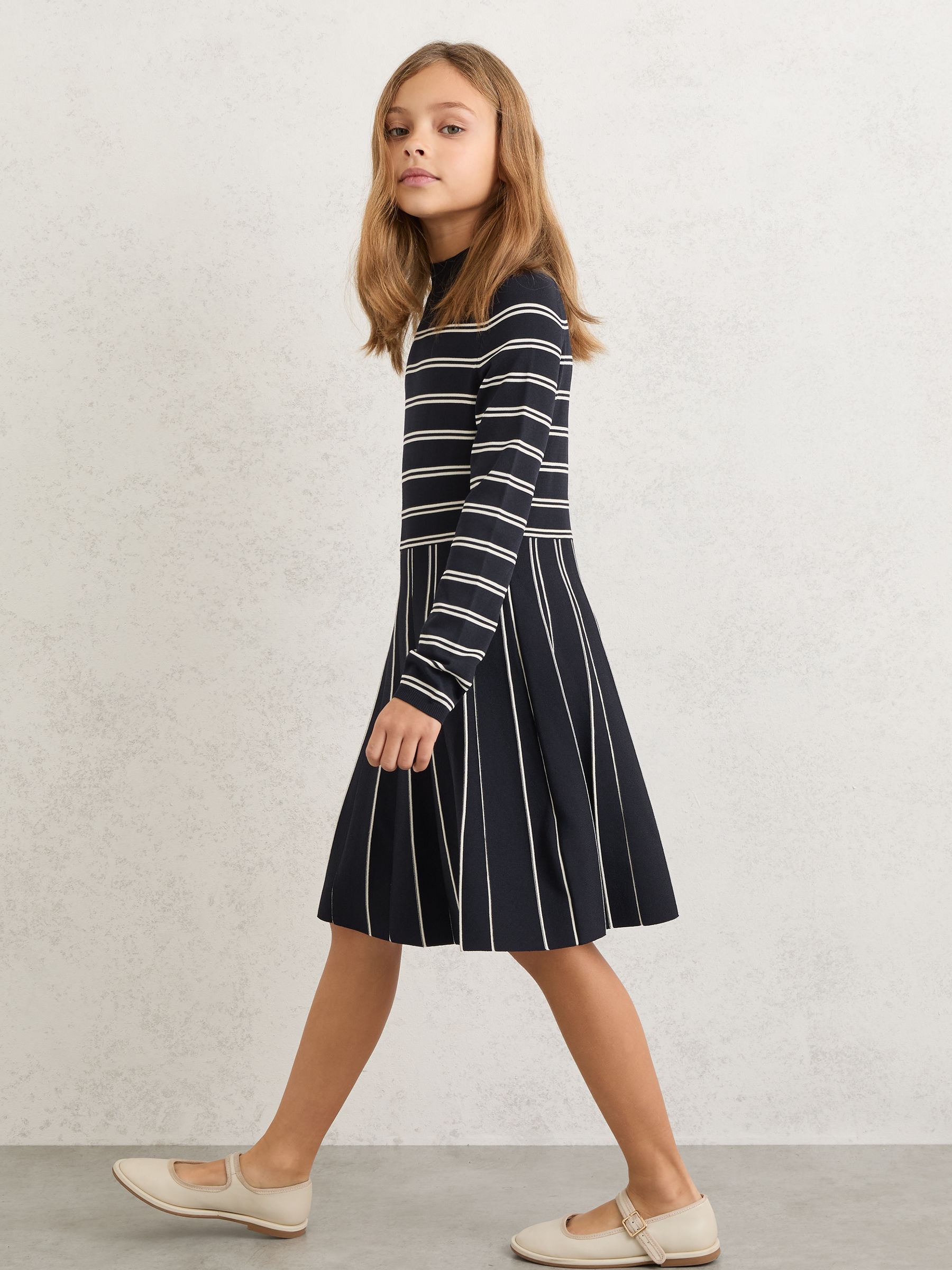 knitted skater dresses Navy/ivory 3-9 Yrs Stripe Dress In Multi Category: Denim