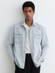 Vaalea hapan sininen pesu - Reiss Finley Washed Denim Western -paita - Kuva 1 / 6