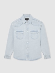 Vaalea hapan sininen pesu - Reiss Finley Washed Denim Western -paita - Kuva 2 / 6