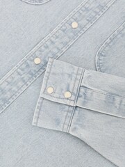 Reiss Light Acid Blue Wash Finley Washed Denim Western Overshirt - Image 7 of 7