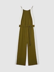 Reiss Green/Cream Inez Colourblock Gathered Wide-Leg Jumpsuit - Image 2 of 7