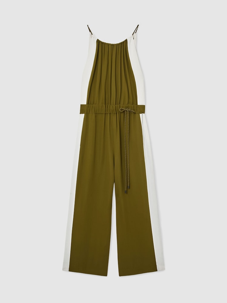 Reiss Green/Cream Inez Colourblock Gathered Wide-Leg Jumpsuit - Image 2 of 7 Reiss Green/Cream Inez Colourblock Gathered Wide-Leg Jumpsuit - Image 2 of 7