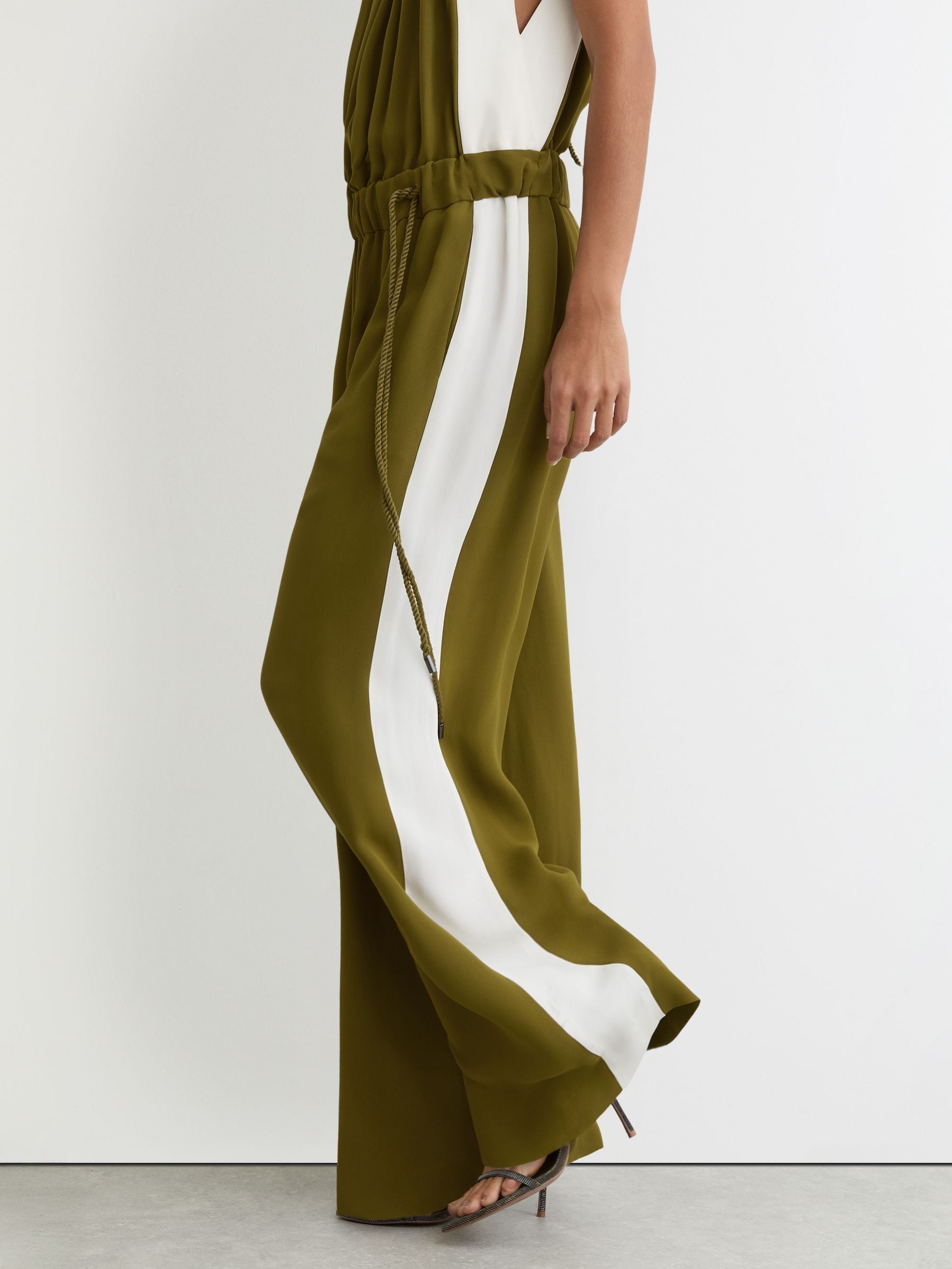 Buy Reiss Green/Cream Inez Colourblock Gathered Wide-Leg Jumpsuit