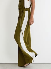 Reiss Green/Cream Inez Colourblock Gathered Wide-Leg Jumpsuit - Image 3 of 7