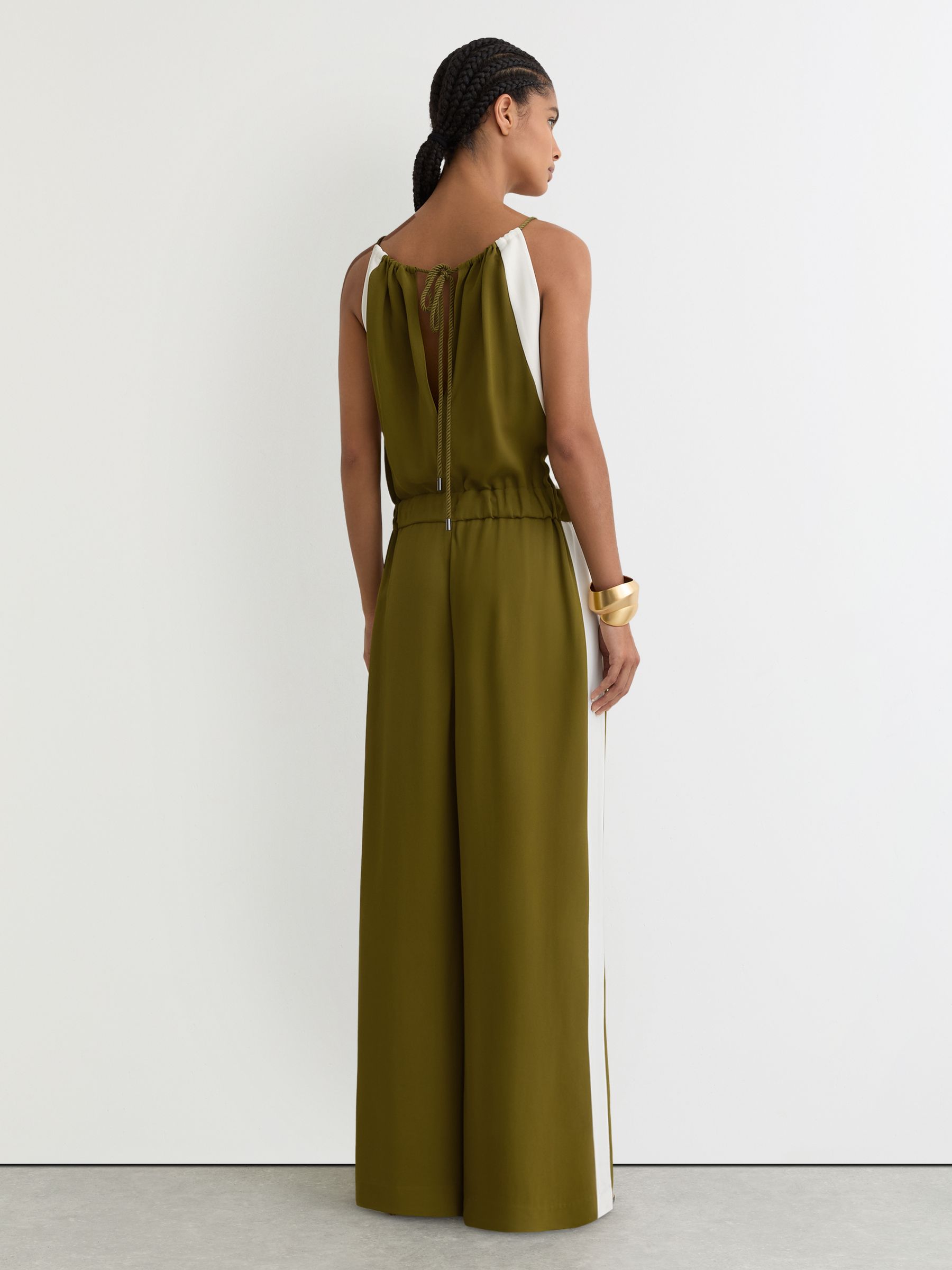 Buy Reiss Green/Cream Inez Colourblock Gathered Wide-Leg Jumpsuit