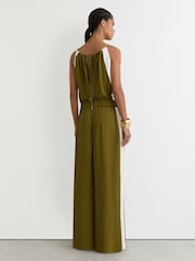Reiss Green/Cream Inez Colourblock Gathered Wide-Leg Jumpsuit - Image 5 of 7