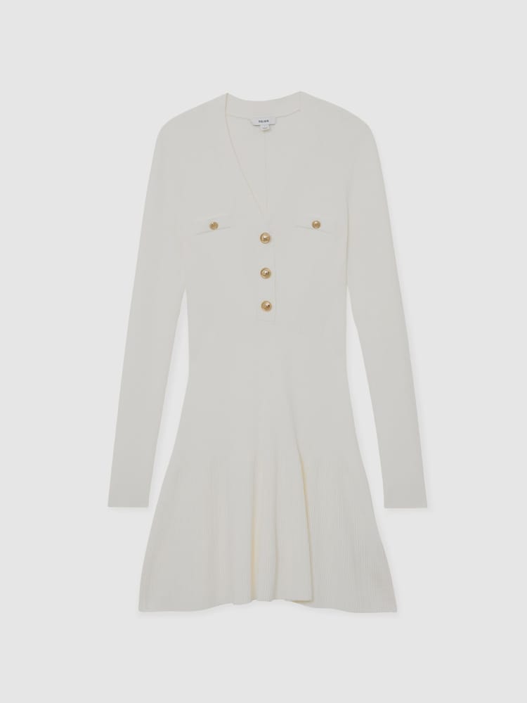 Reiss Ivory Lavelle Knitted Button-Detail Mini Dress - Image 2 of 6
