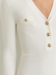 Reiss Ivory Lavelle Knitted Button-Detail Mini Dress - Image 4 of 6
