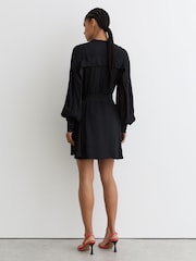 Reiss Navy Eliana Embroidered-Trim Belted Mini Dress - Image 6 of 7