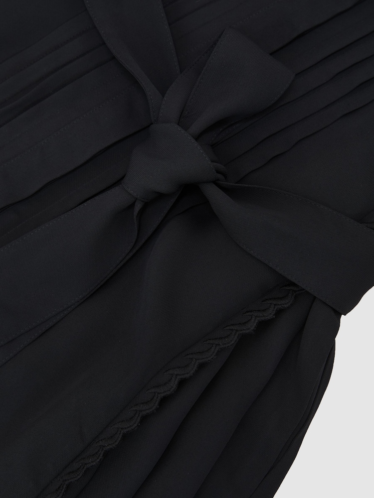 Reiss Navy Eliana Embroidered-Trim Belted Mini Dress - Image 7 of 7