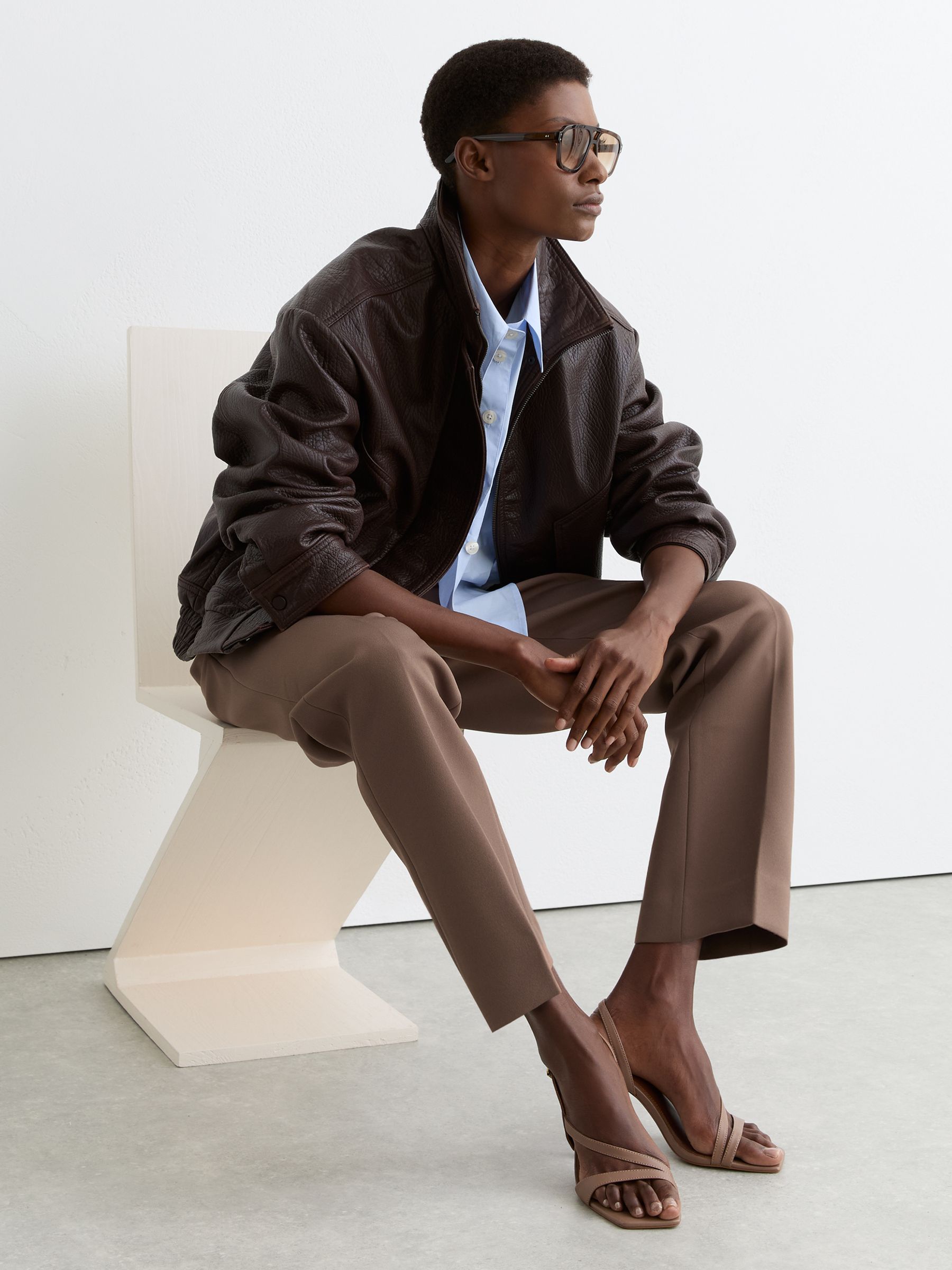 Buy Reiss Taupe Neutral Rosemary Welt-Pocket Tapered Trousers from