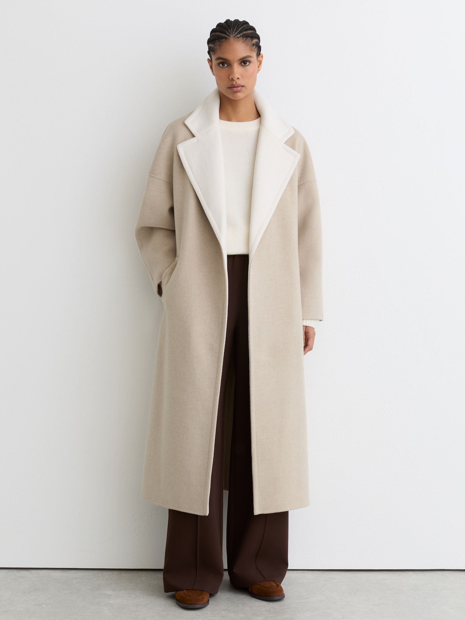 Reiss Neutral Wool Blindseam Contrast-lapel Coat