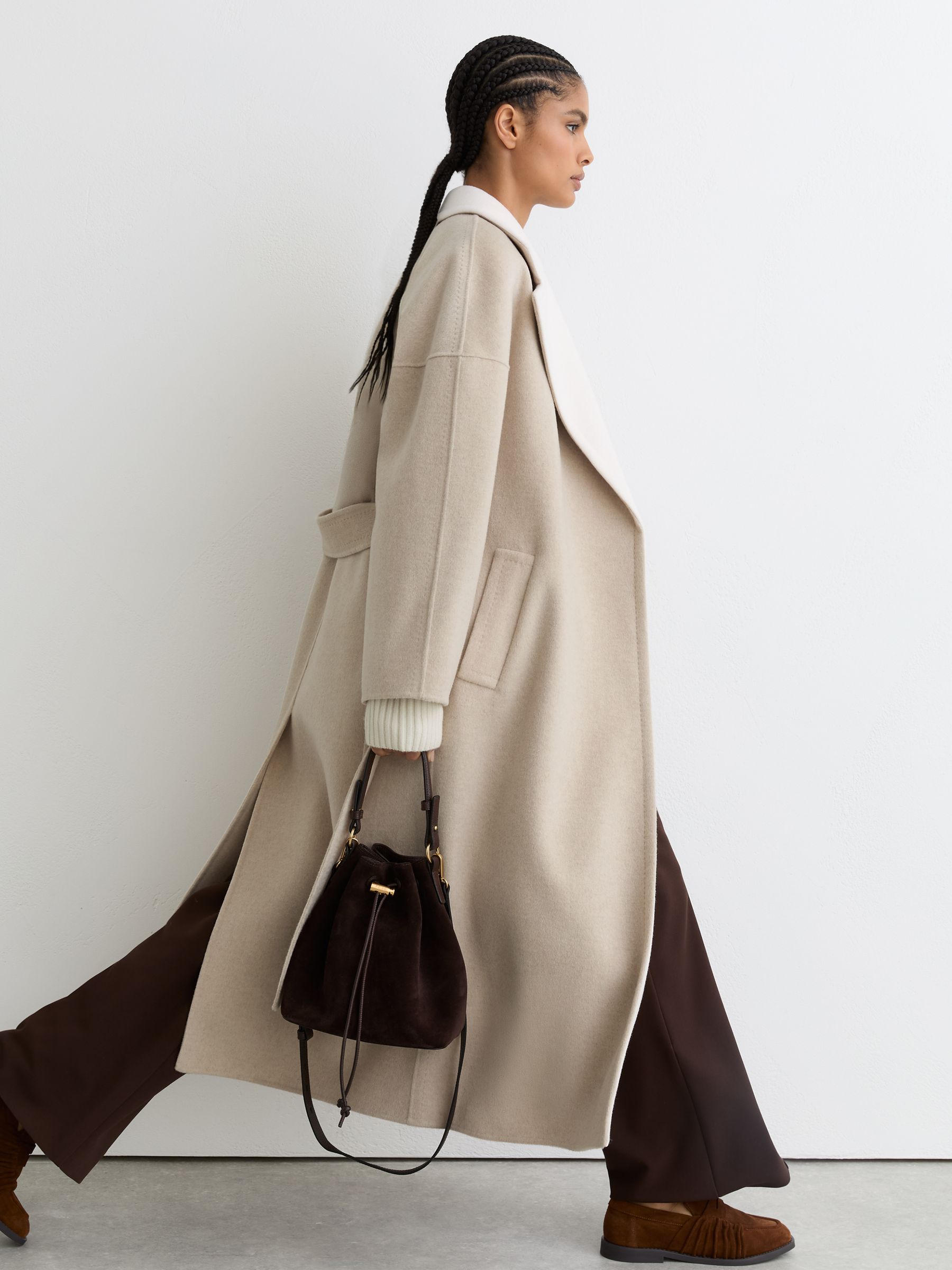 Buy Reiss Neutral Marcela Wool Blindseam Contrast-Lapel Coat from