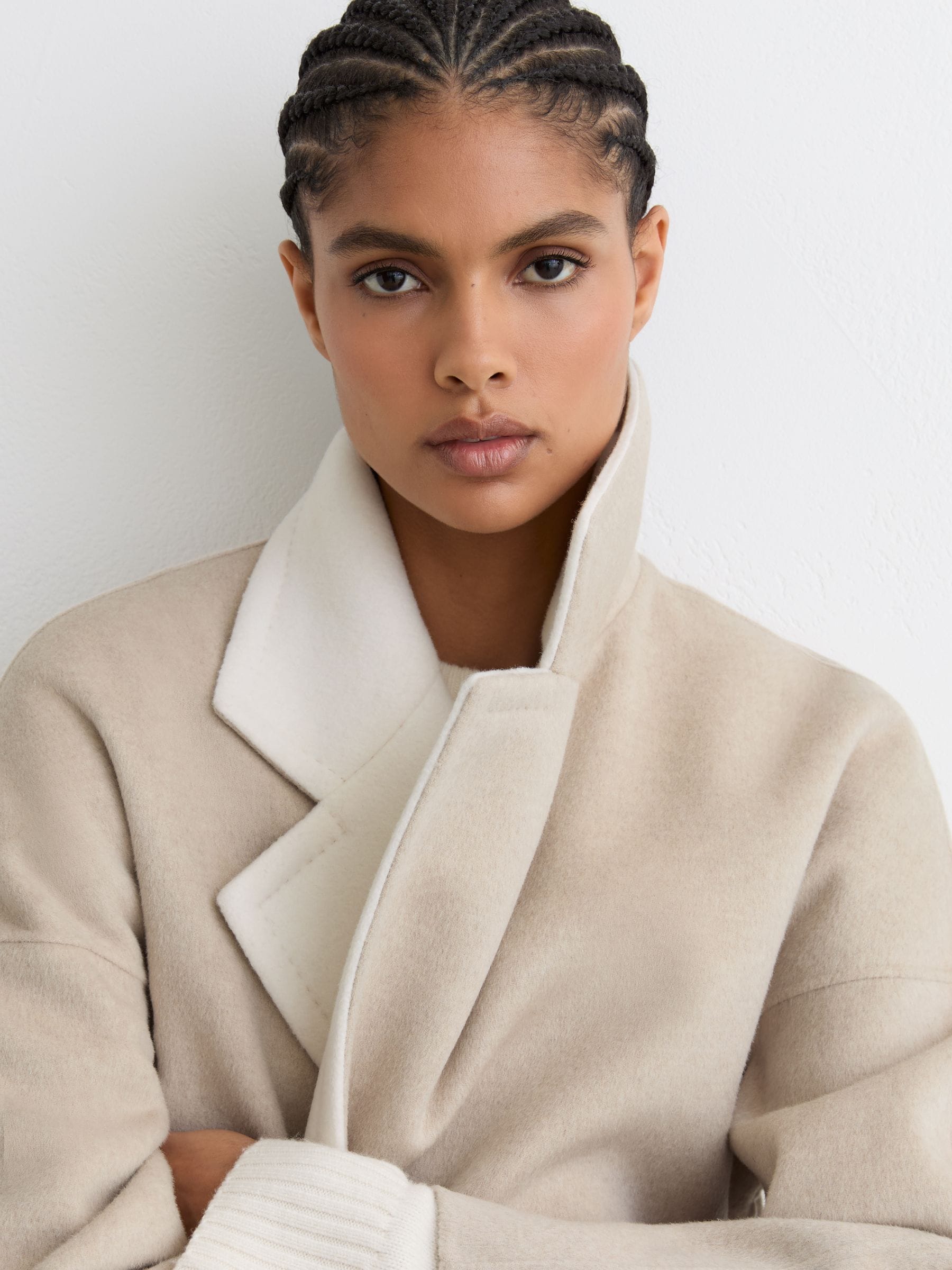 Buy Reiss Neutral Marcela Wool Blindseam Contrast-Lapel Coat from
