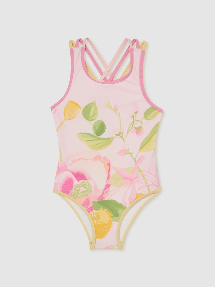 Reiss Pink Print Yasmin 3-9 yrs Printed Cross-Strap Swimsuit - Image 1 of 3 Reiss Pink Print Yasmin 3-9 yrs Printed Cross-Strap Swimsuit - Image 1 of 3
