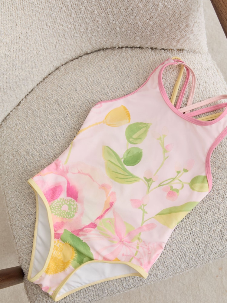 Reiss Pink Print Yasmin 3-9 yrs Printed Cross-Strap Swimsuit - Image 2 of 3 Reiss Pink Print Yasmin 3-9 yrs Printed Cross-Strap Swimsuit - Image 2 of 3