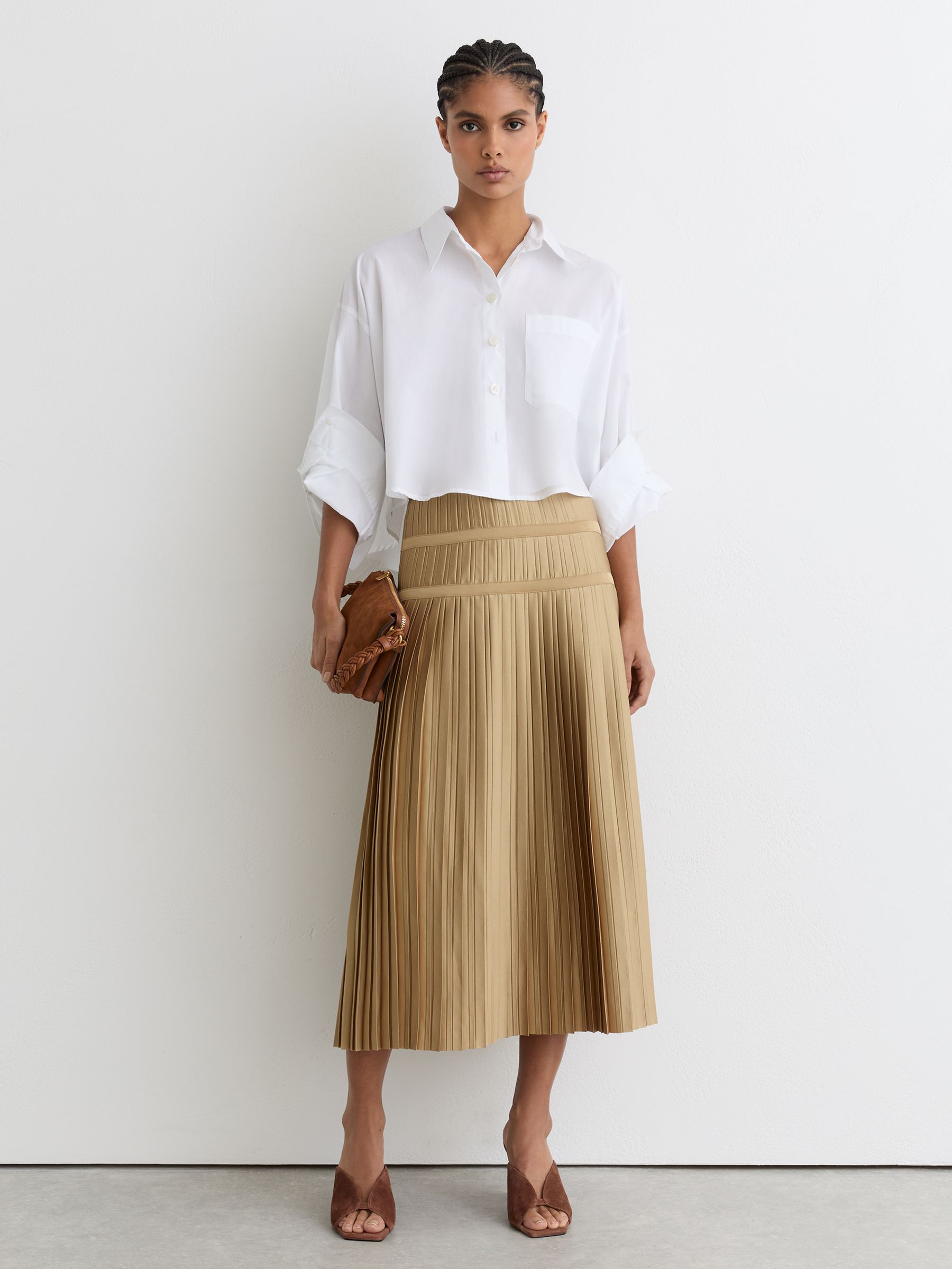 green emerald velvet dress Gold Pleated Midi Skirt Large