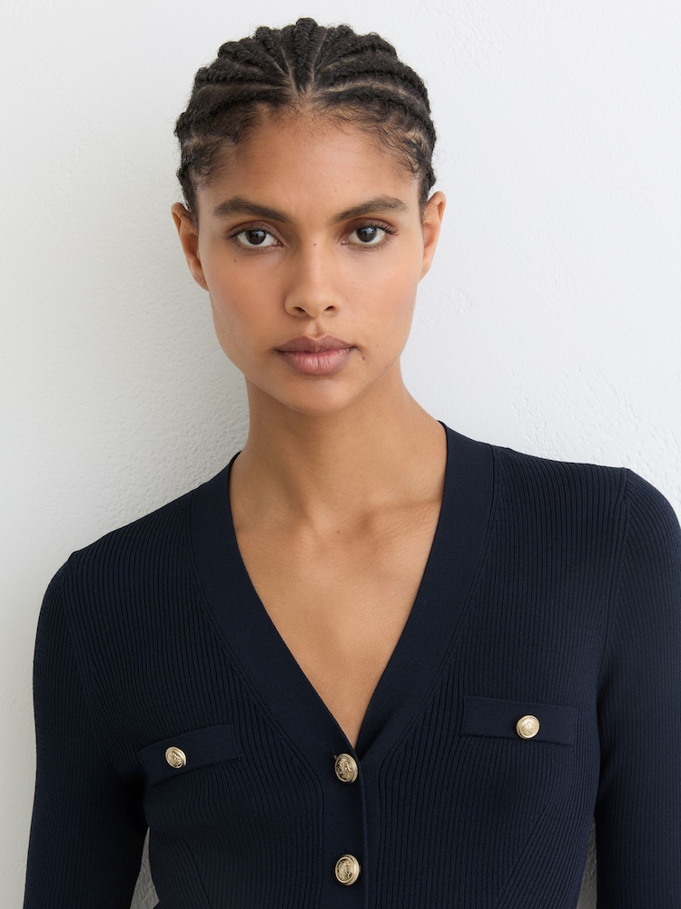 Buy Reiss Navy Lavelle Knitted Button-Detail Mini Dress from Next USA