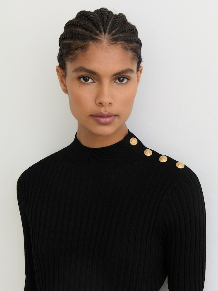 reiss black knitted dress Reiss Knitted Contrast Seam Mini Dress in Black
