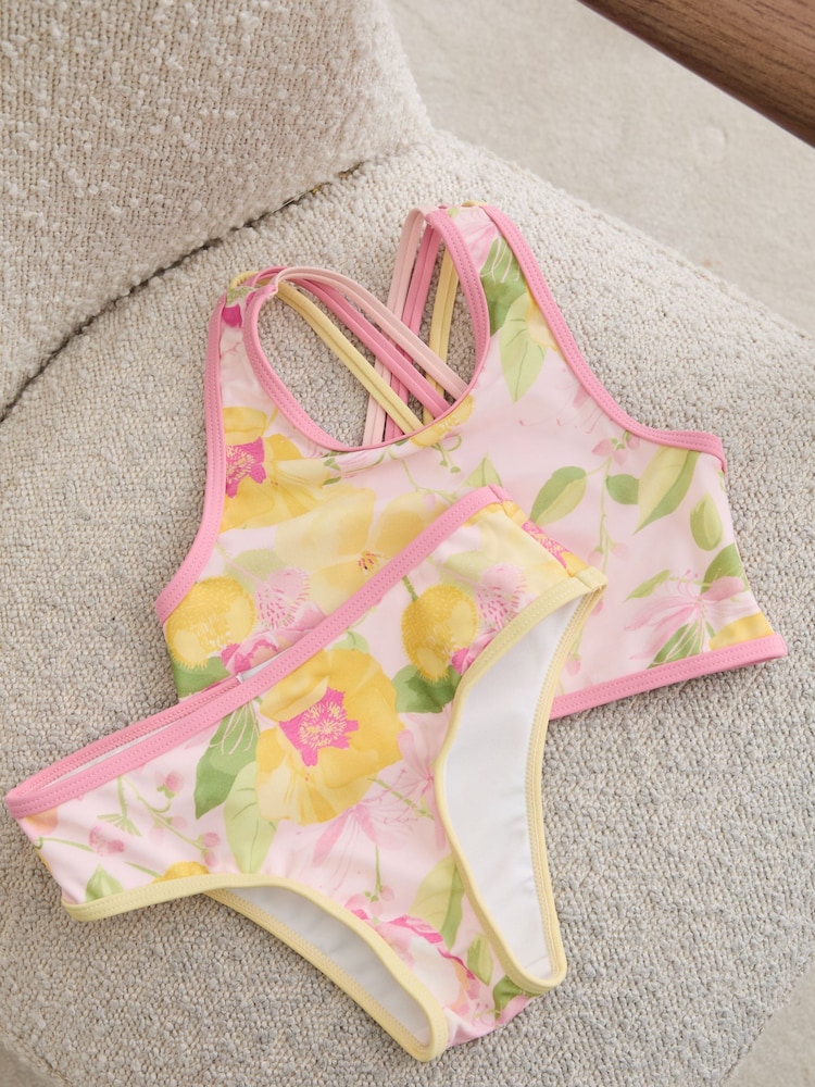 Reiss Pink Yaz Floral Print Bikini Set - Image 1 of 3