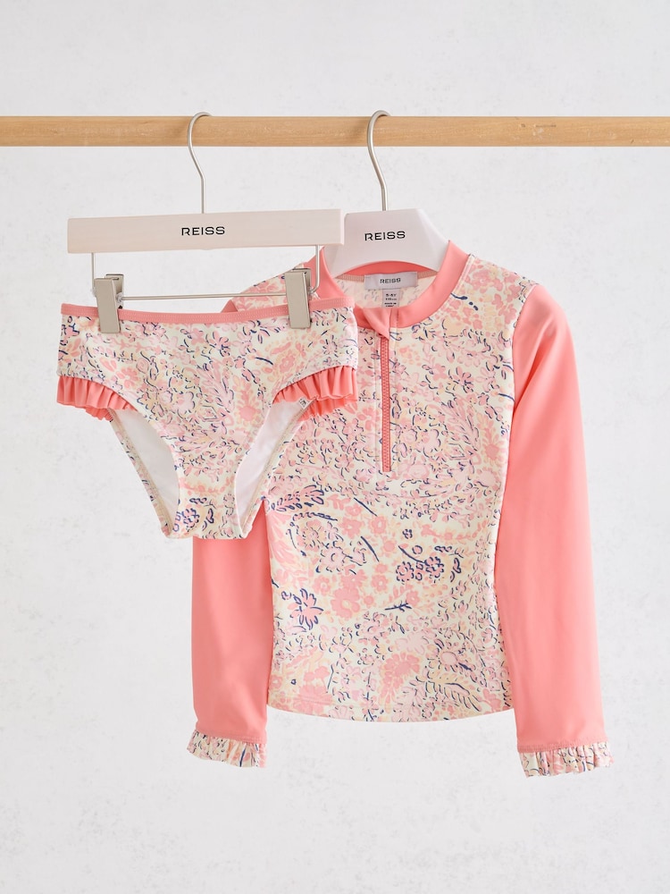 Reiss Pink Print Nola Rash Vests - Image 2 of 3 Reiss Pink Print Nola Rash Vests - Image 2 of 3