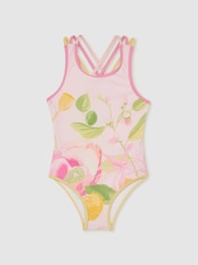 Reiss Pink Print Yasmin 9-13 yrs Printed Cross-Strap Swimsuit - Image 2 of 3
