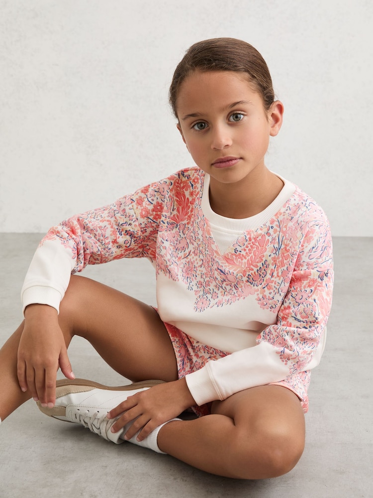 Reiss Pink Print Jessie Floral-Print Sweatshirt and Shorts Set - Image 1 of 5 Reiss Pink Print Jessie Floral-Print Sweatshirt and Shorts Set - Image 1 of 5