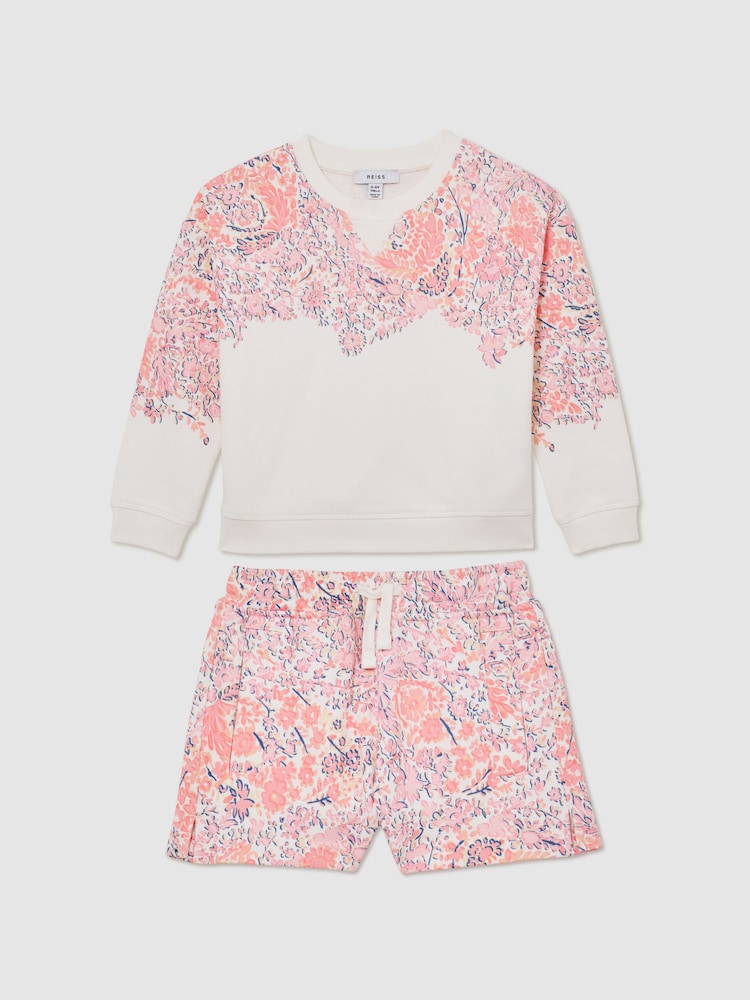 Reiss Pink Print Jessie Floral-Print Sweatshirt and Shorts Set - Image 2 of 5 Reiss Pink Print Jessie Floral-Print Sweatshirt and Shorts Set - Image 2 of 5