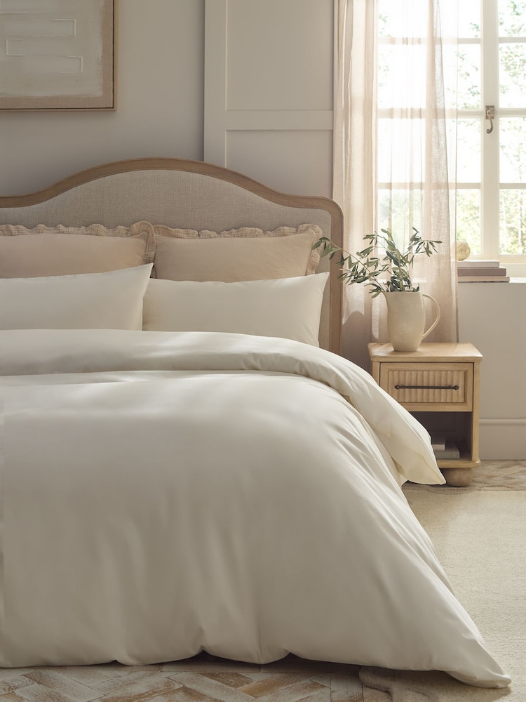 Cream Cotton Rich Plain Duvet Cover and Pillowcase Set - Image 1 of 4