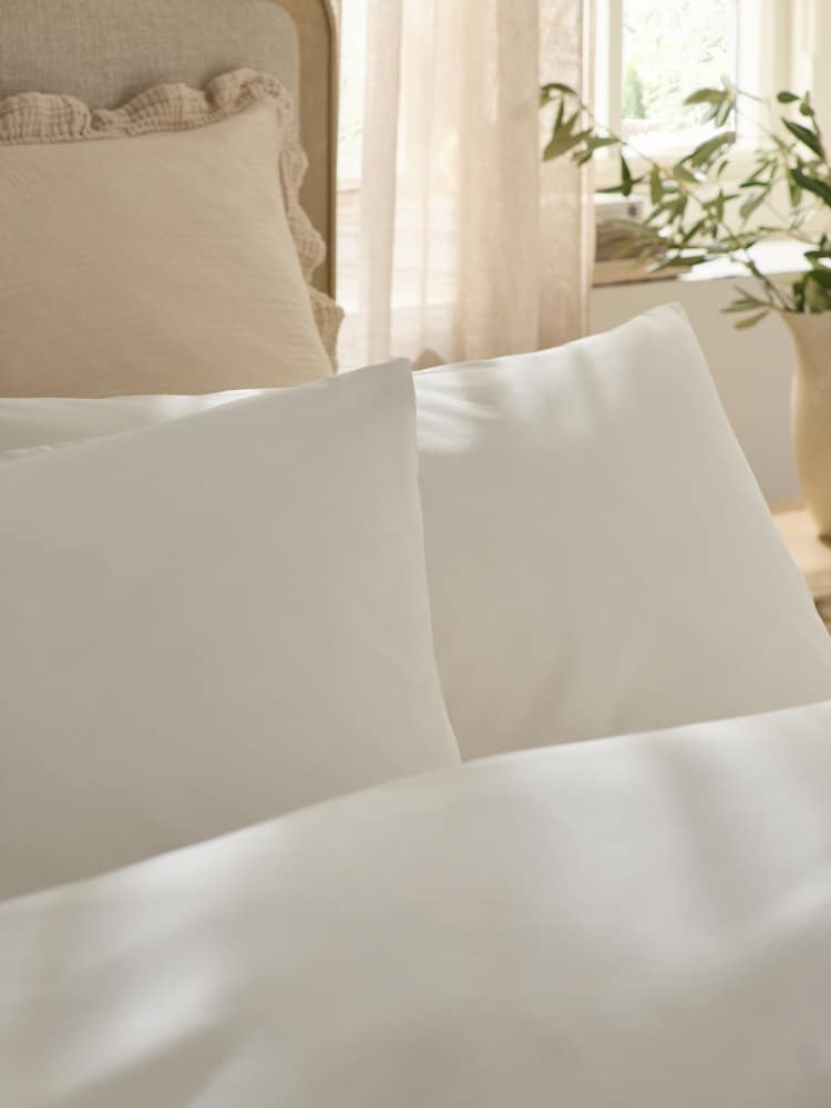 Cream Cotton Rich Plain Duvet Cover and Pillowcase Set - Image 2 of 4