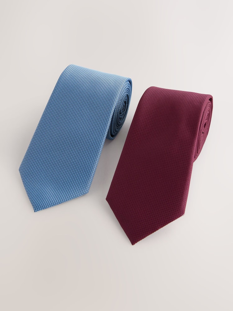 Navy/Burgundy Red Textured Ties 2 Pack - Image 1 of 6