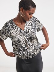 JD Williams Animal Print Satin Front Jersey Back Top - Image 1 of 4