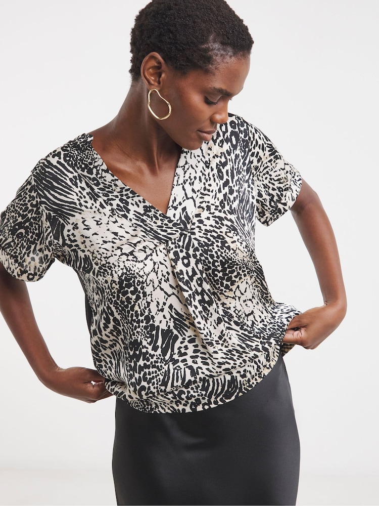 JD Williams Animal Print Satin Front Jersey Back Top - Image 1 of 4