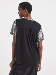 JD Williams Animal Print Satin Front Jersey Back Top - Image 2 of 4