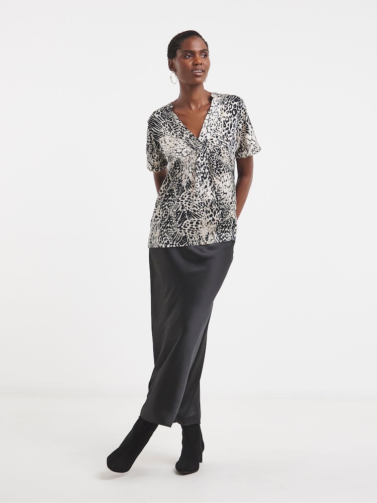 JD Williams Animal Print Satin Front Jersey Back Top - Image 4 of 4