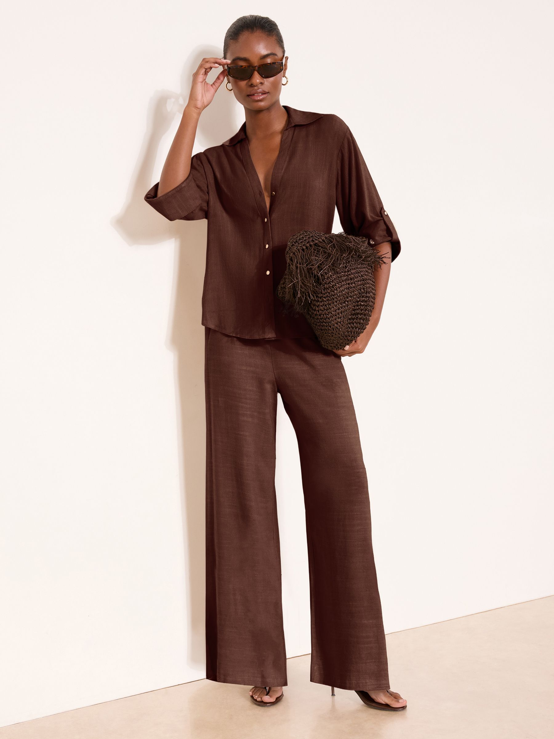 Buy Lipsy Chocolate Brown Touch Of Linen Long Sleeve Shirt from