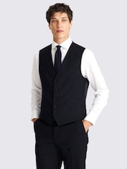 MOSS Regular Fit Navy Blue Half Canvas Check Waistcoat - Image 1 of 3