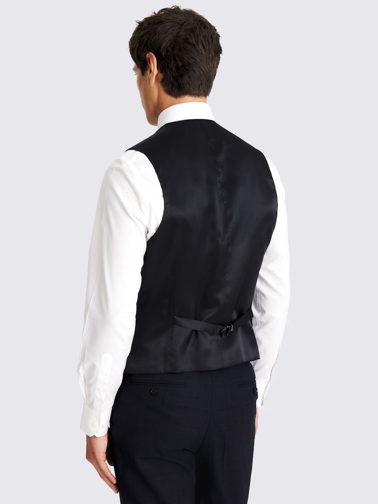 MOSS Regular Fit Navy Blue Half Canvas Check Waistcoat - Image 2 of 3