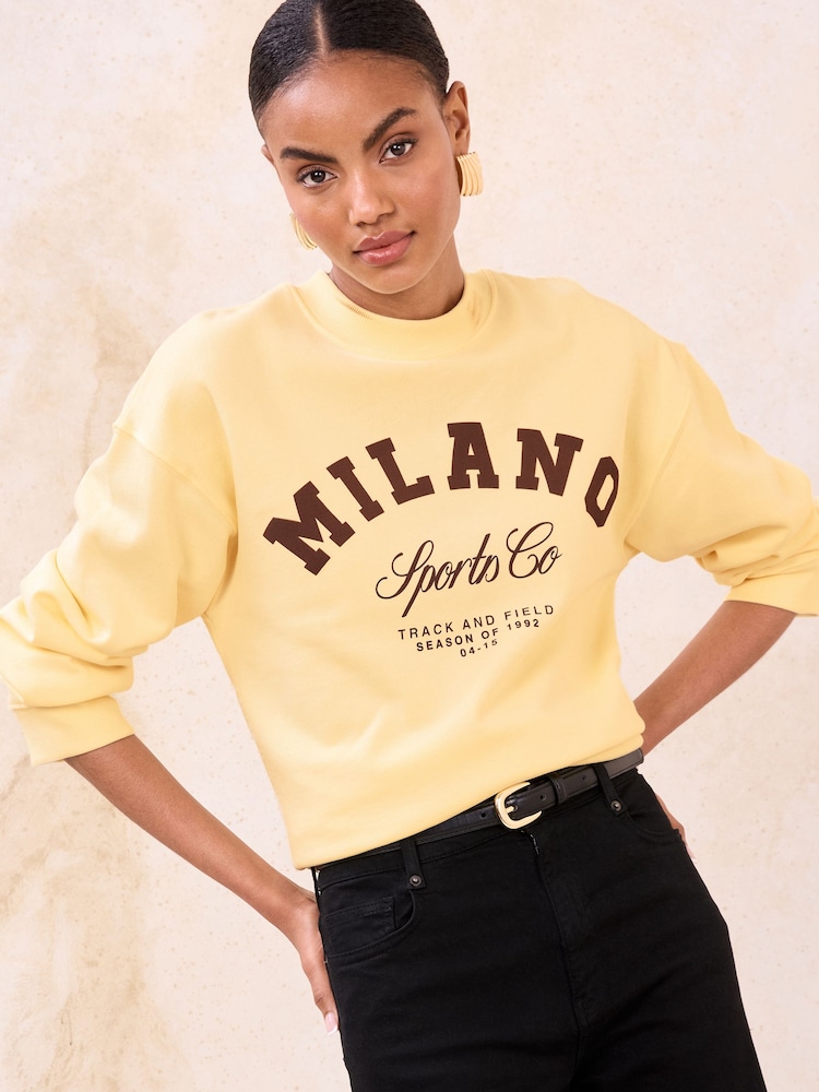 Lipsy Butter Milk Yellow Milano Graphic Sweatshirt - Image 1 of 4