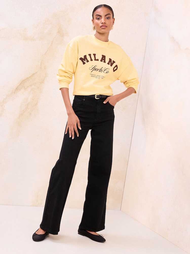 Lipsy Butter Milk Yellow Milano Graphic Sweatshirt - Image 2 of 4