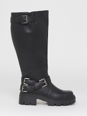 Simply Be Black Extra Wide Fit Chunky Biker Boot With Buckle Detail - Image 2 of 4