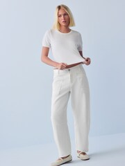 White Double Pocket Barrel Jeans - Image 1 of 8
