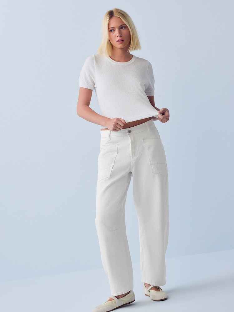 White Double Pocket Barrel Jeans - Image 1 of 8