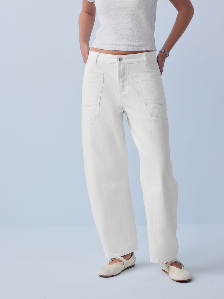 White Double Pocket Barrel Jeans - Image 2 of 8