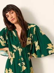 FatFace Paige Green Tonal Leaves Midi Dress - Image 4 of 6