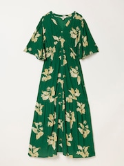 FatFace Paige Green Tonal Leaves Midi Dress - Image 6 of 6