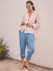 Mid Blue Tencel Blend Lightweight Denim Hareem Trousers - Image 2 of 8