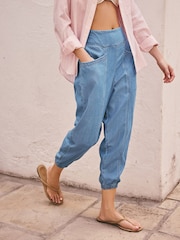 Mid Blue Tencel Blend Lightweight Denim Hareem Trousers - Image 3 of 8