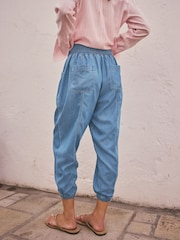 Mid Blue Tencel Blend Lightweight Denim Hareem Trousers - Image 4 of 8